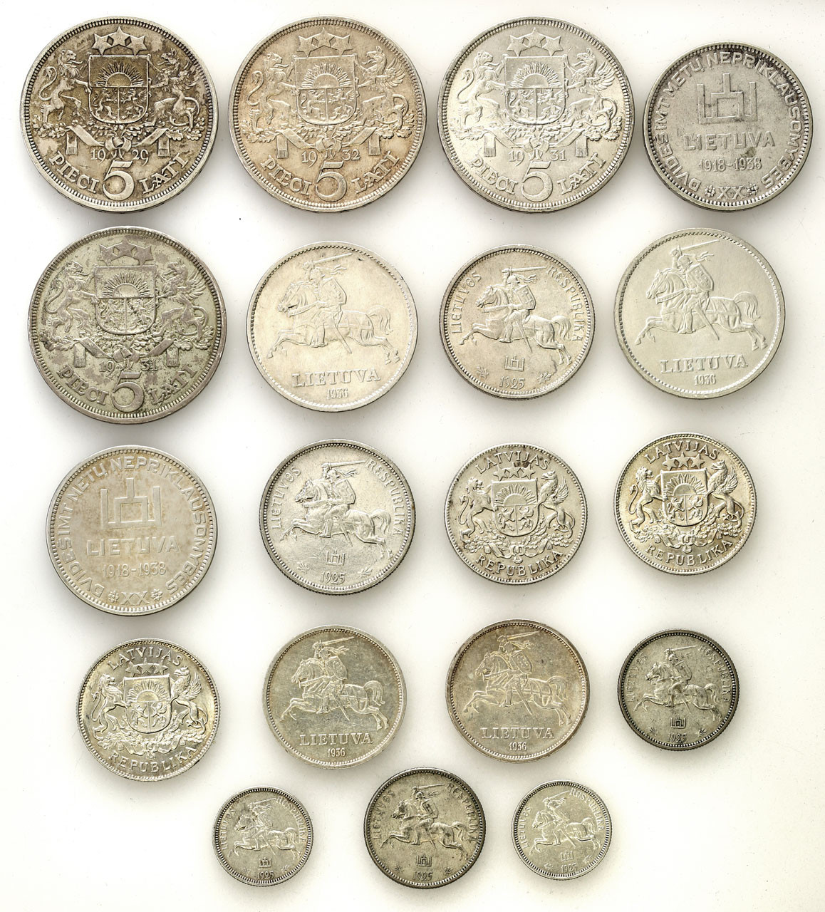 Łotwa. 1 centas do 5 Lati 1925-1936, zestaw 19 monet